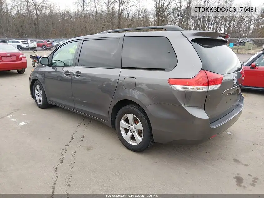 5TDKK3DC6CS176481 2012 Toyota Sienna Le V6 8 Passenger