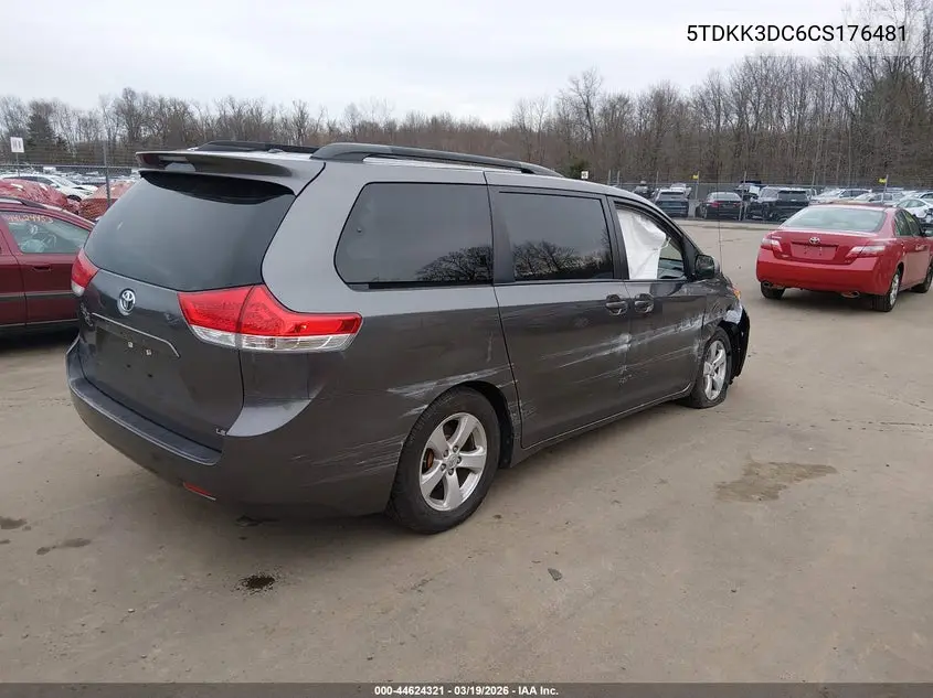 5TDKK3DC6CS176481 2012 Toyota Sienna Le V6 8 Passenger