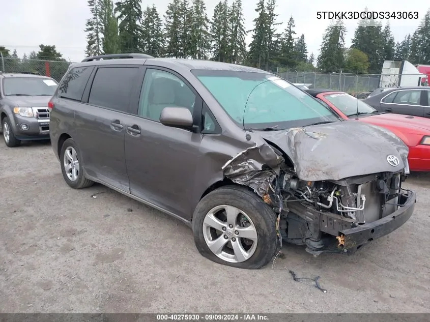 5TDKK3DC0DS343063 2013 Toyota Sienna Le V6 8 Passenger