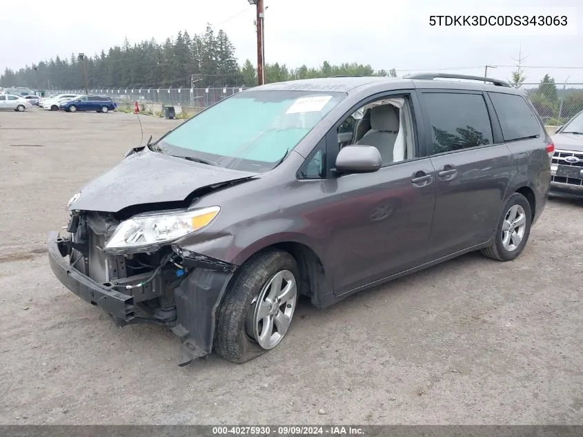 5TDKK3DC0DS343063 2013 Toyota Sienna Le V6 8 Passenger