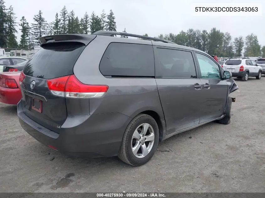 5TDKK3DC0DS343063 2013 Toyota Sienna Le V6 8 Passenger