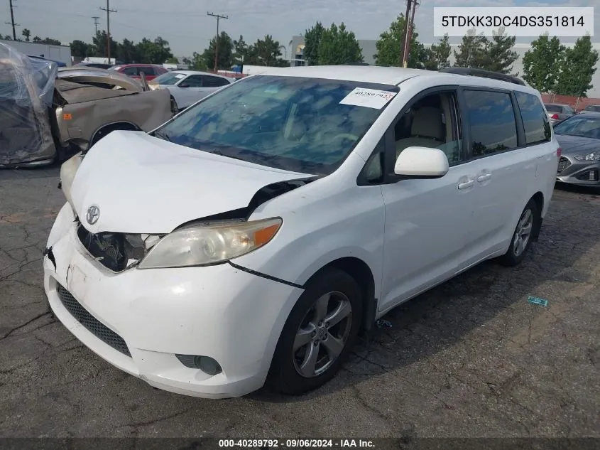 5TDKK3DC4DS351814 2013 Toyota Sienna Le V6 8 Passenger