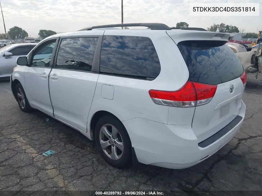 5TDKK3DC4DS351814 2013 Toyota Sienna Le V6 8 Passenger