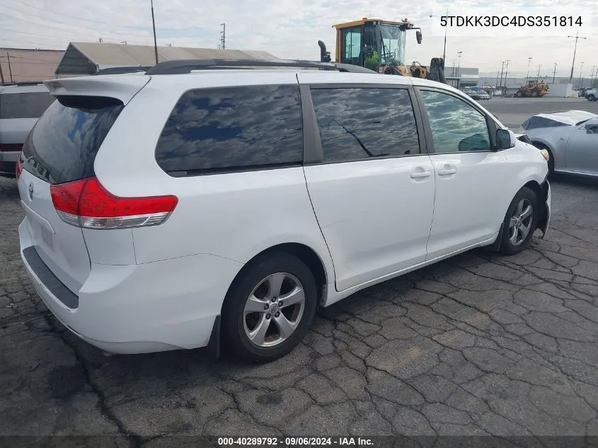 2013 Toyota Sienna Le V6 8 Passenger VIN: 5TDKK3DC4DS351814 Lot: 40289792