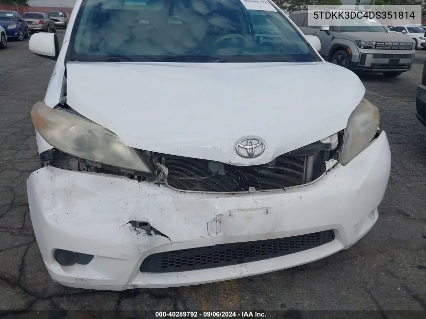 5TDKK3DC4DS351814 2013 Toyota Sienna Le V6 8 Passenger