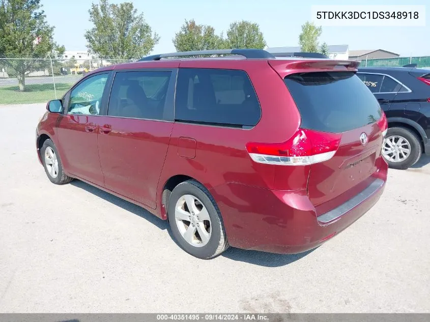 5TDKK3DC1DS348918 2013 Toyota Sienna Le V6 8 Passenger