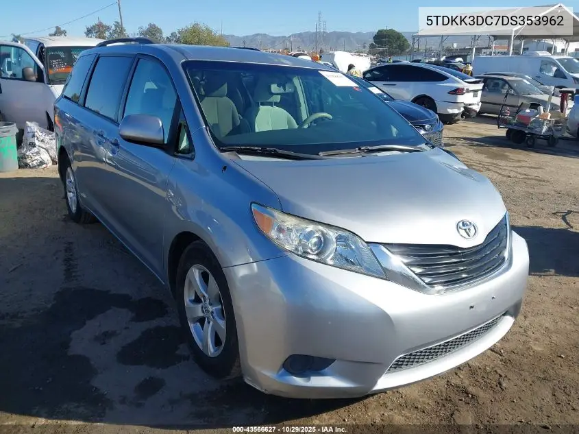 5TDKK3DC7DS353962 2013 Toyota Sienna Le V6 8 Passenger