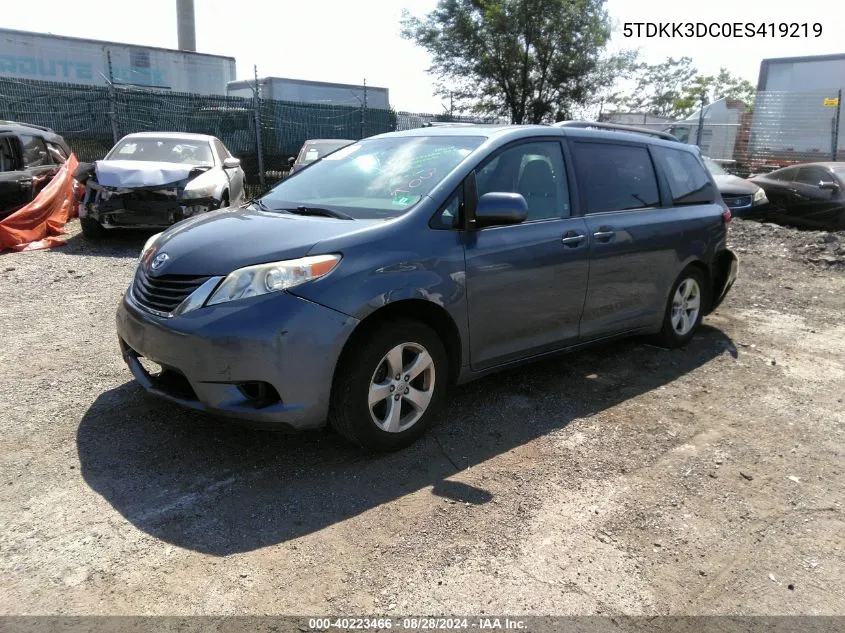 2014 Toyota Sienna Le V6 8 Passenger VIN: 5TDKK3DC0ES419219 Lot: 40223466