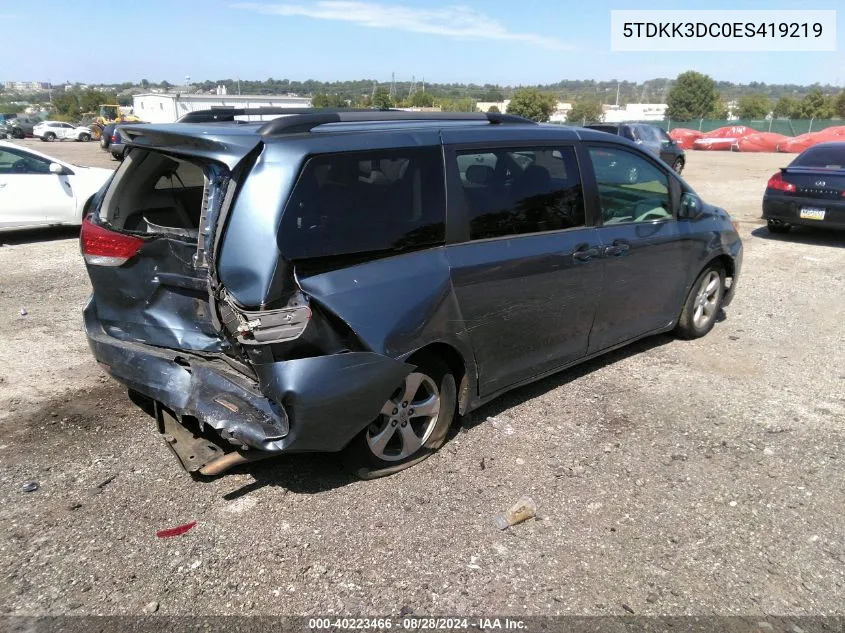 2014 Toyota Sienna Le V6 8 Passenger VIN: 5TDKK3DC0ES419219 Lot: 40223466