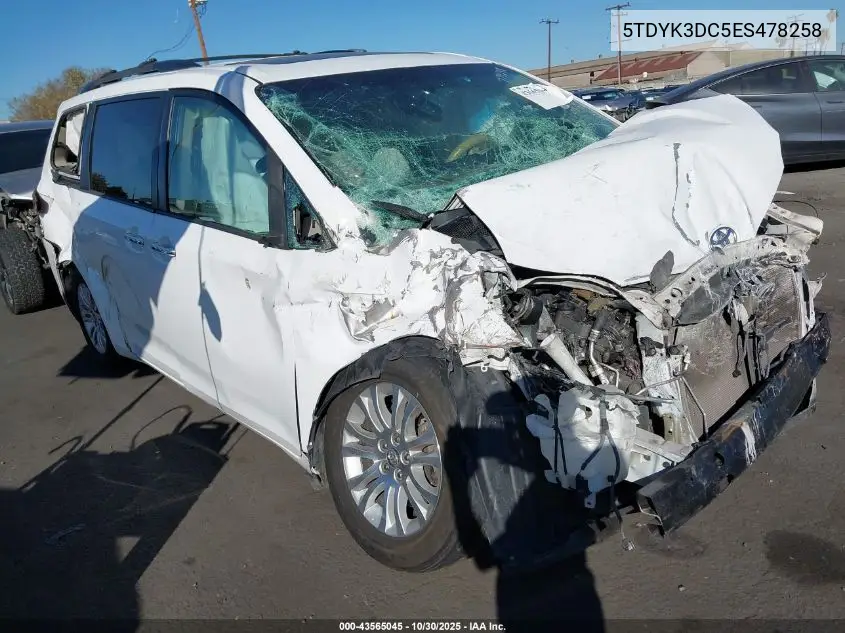 5TDYK3DC5ES478258 2014 Toyota Sienna Xle V6 8 Passenger
