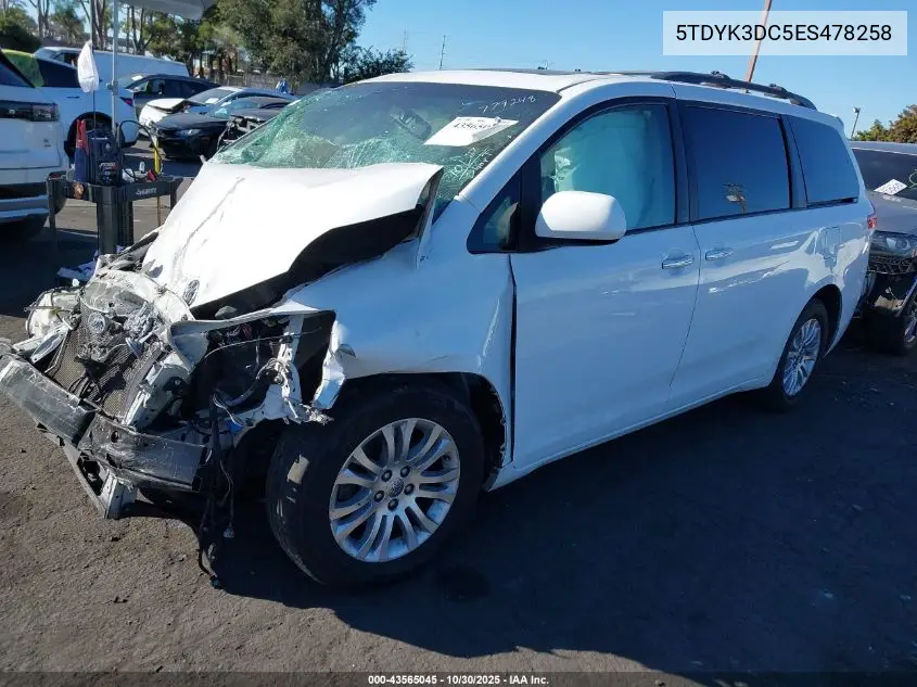 5TDYK3DC5ES478258 2014 Toyota Sienna Xle V6 8 Passenger