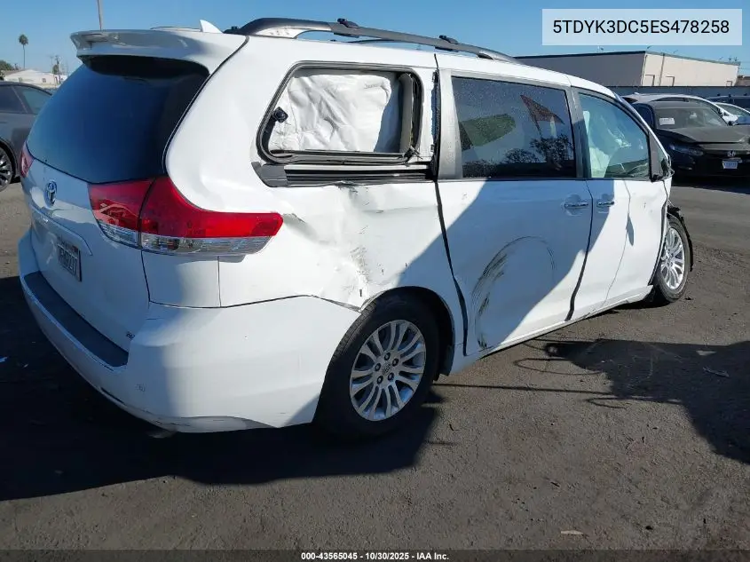 5TDYK3DC5ES478258 2014 Toyota Sienna Xle V6 8 Passenger