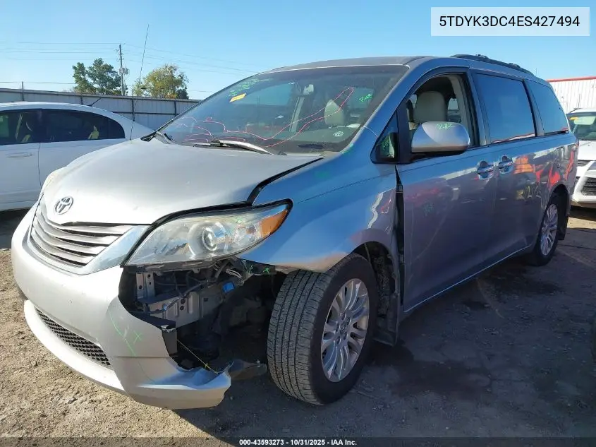 5TDYK3DC4ES427494 2014 Toyota Sienna Xle V6 8 Passenger