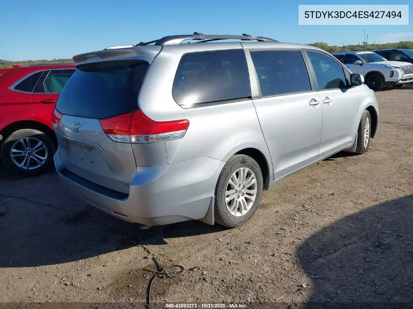 5TDYK3DC4ES427494 2014 Toyota Sienna Xle V6 8 Passenger
