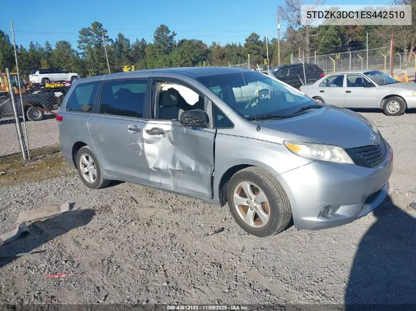 5TDZK3DC1ES442510 2014 Toyota Sienna L V6 7 Passenger
