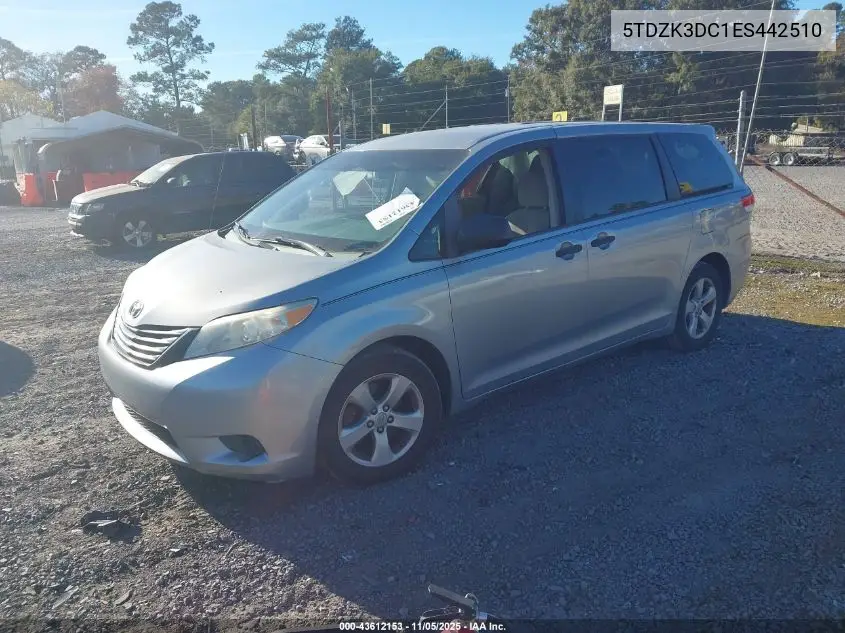 5TDZK3DC1ES442510 2014 Toyota Sienna L V6 7 Passenger