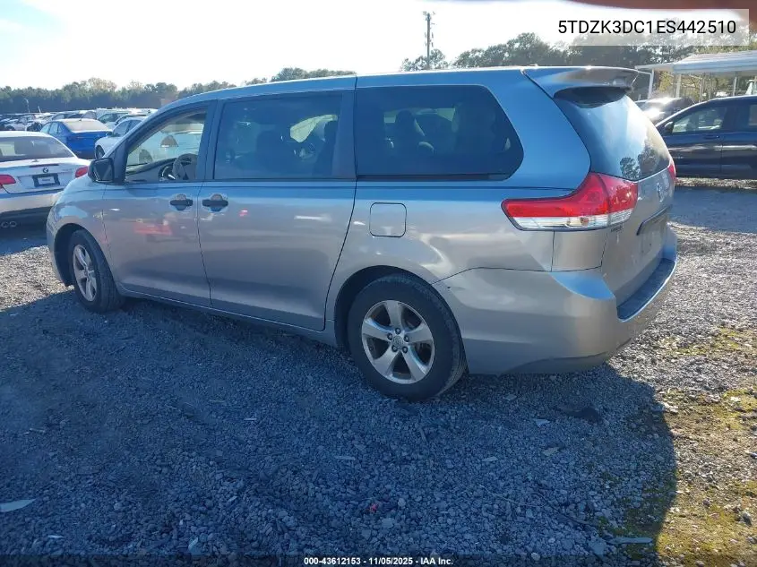 5TDZK3DC1ES442510 2014 Toyota Sienna L V6 7 Passenger