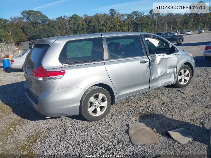 5TDZK3DC1ES442510 2014 Toyota Sienna L V6 7 Passenger
