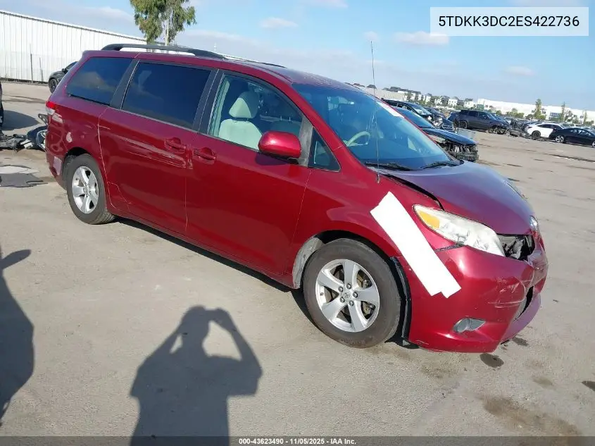 5TDKK3DC2ES422736 2014 Toyota Sienna Le V6 8 Passenger