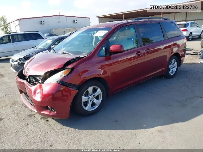 5TDKK3DC2ES422736 2014 Toyota Sienna Le V6 8 Passenger