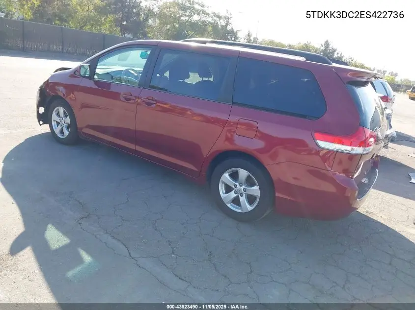 5TDKK3DC2ES422736 2014 Toyota Sienna Le V6 8 Passenger