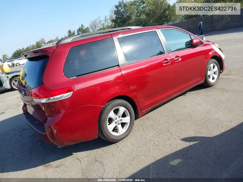 5TDKK3DC2ES422736 2014 Toyota Sienna Le V6 8 Passenger