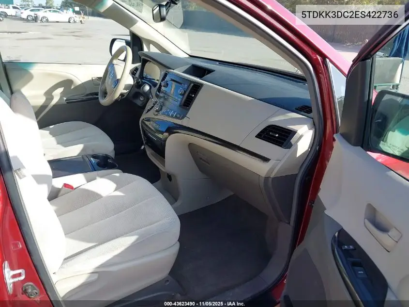 5TDKK3DC2ES422736 2014 Toyota Sienna Le V6 8 Passenger