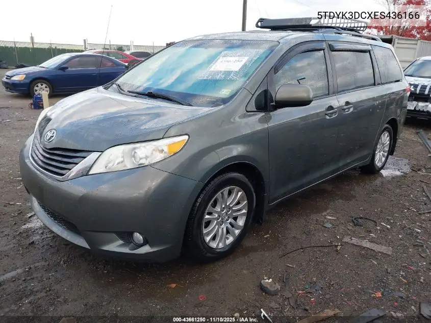 5TDYK3DCXES436166 2014 Toyota Sienna Xle V6 8 Passenger