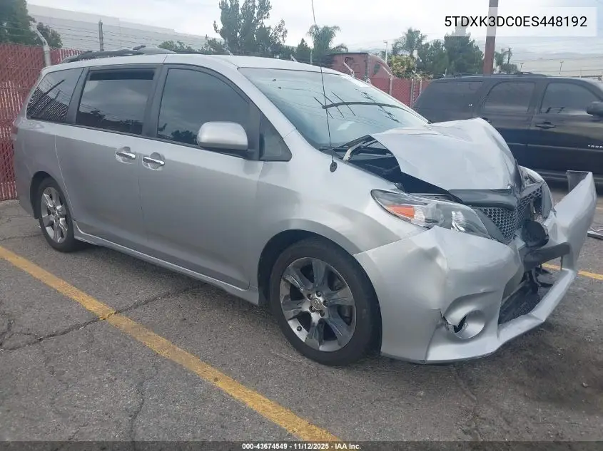 5TDXK3DC0ES448192 2014 Toyota Sienna Se 8 Passenger