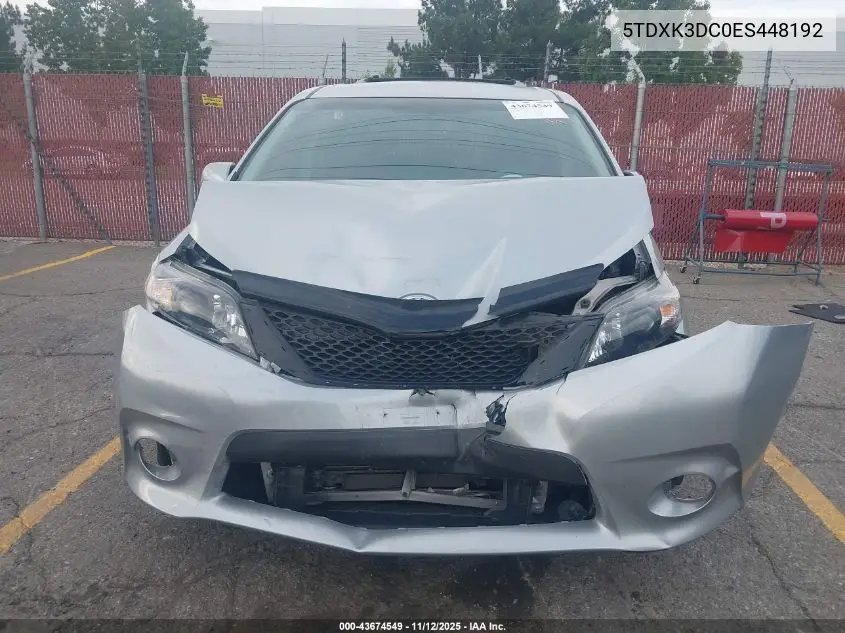 5TDXK3DC0ES448192 2014 Toyota Sienna Se 8 Passenger