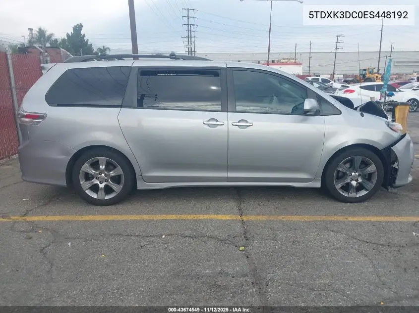 5TDXK3DC0ES448192 2014 Toyota Sienna Se 8 Passenger