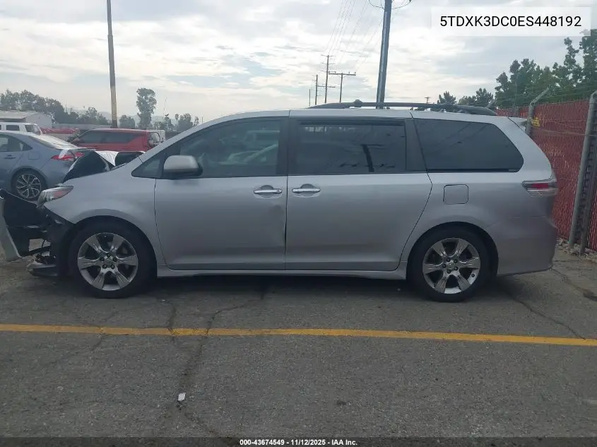 5TDXK3DC0ES448192 2014 Toyota Sienna Se 8 Passenger
