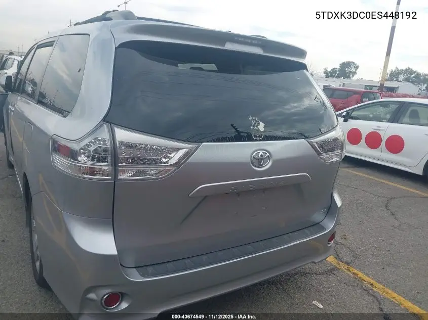 5TDXK3DC0ES448192 2014 Toyota Sienna Se 8 Passenger