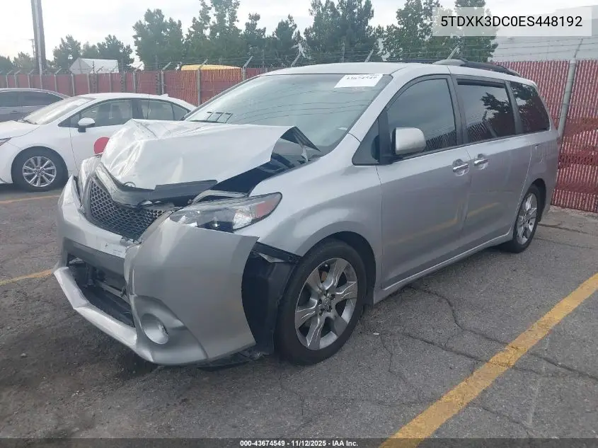 5TDXK3DC0ES448192 2014 Toyota Sienna Se 8 Passenger