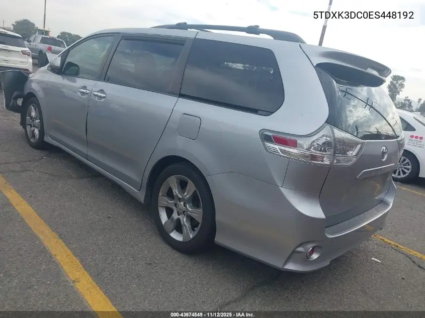 5TDXK3DC0ES448192 2014 Toyota Sienna Se 8 Passenger