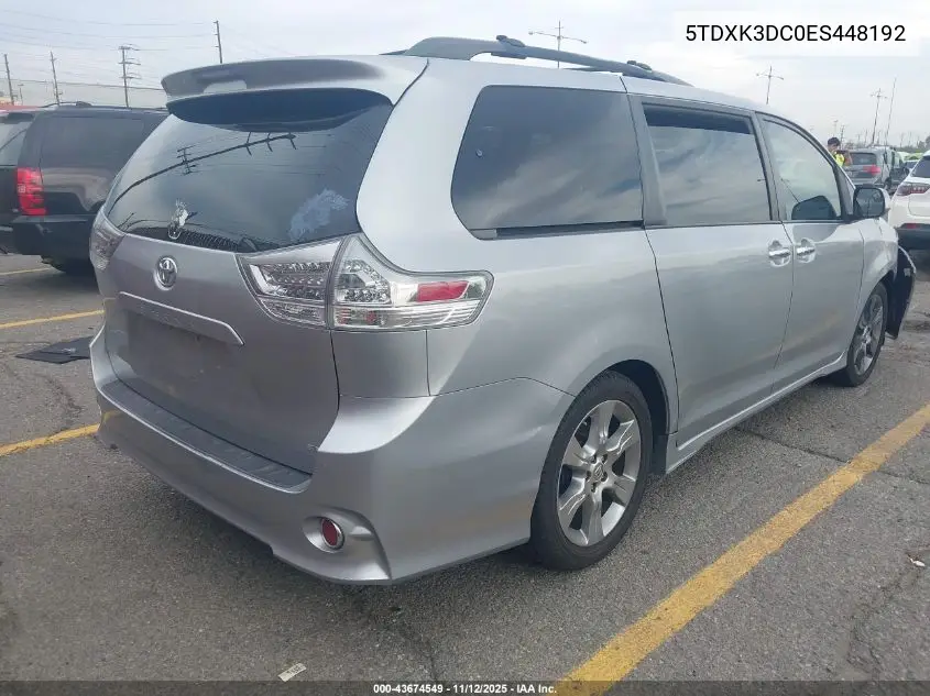 5TDXK3DC0ES448192 2014 Toyota Sienna Se 8 Passenger