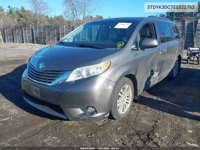 5TDYK3DC7ES522762 2014 Toyota Sienna Xle V6 8 Passenger