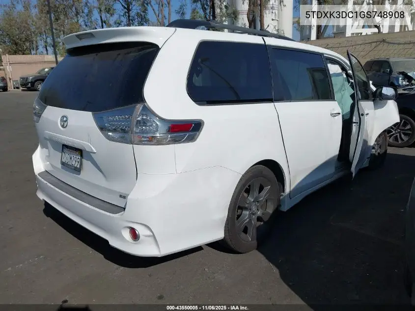 5TDXK3DC1GS748908 2016 Toyota Sienna Se 8 Passenger