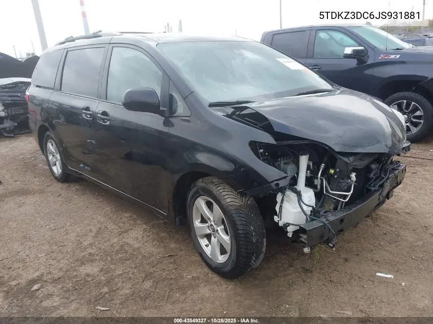 5TDKZ3DC6JS931881 2018 Toyota Sienna Le 8 Passenger