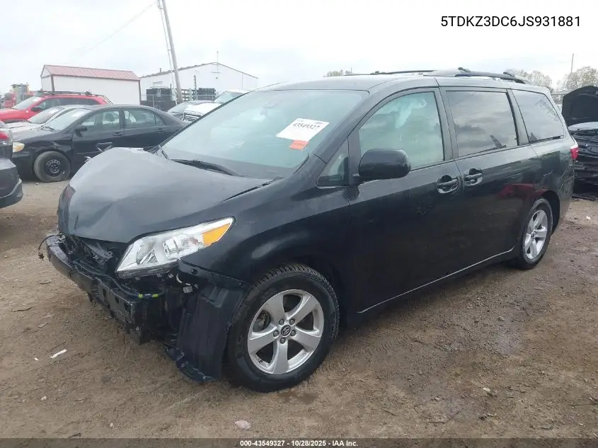 5TDKZ3DC6JS931881 2018 Toyota Sienna Le 8 Passenger