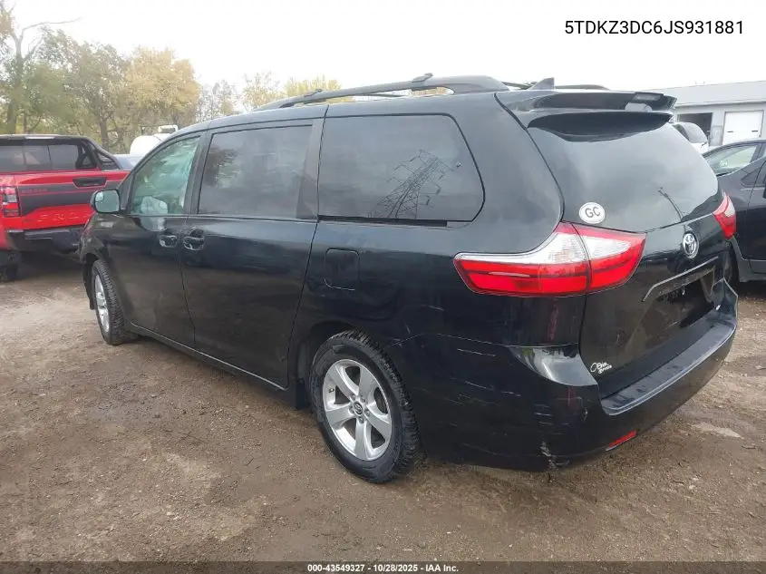 5TDKZ3DC6JS931881 2018 Toyota Sienna Le 8 Passenger