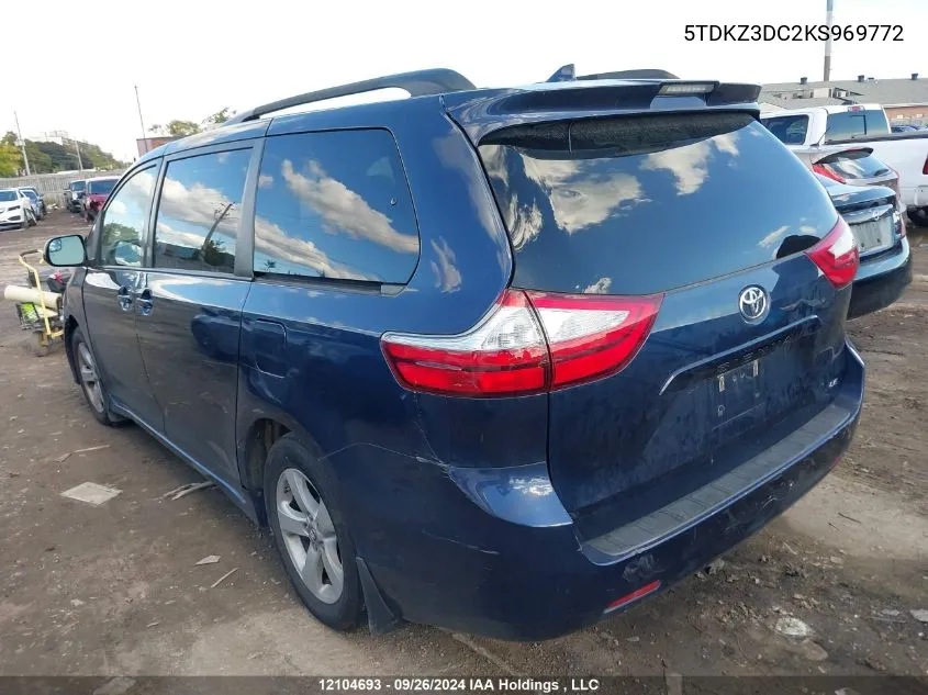 5TDKZ3DC2KS969772 2019 Toyota Sienna Le