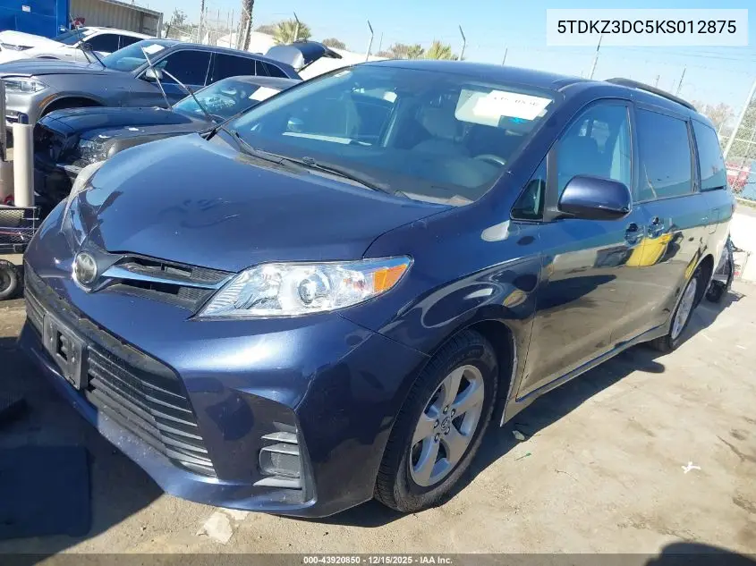 5TDKZ3DC5KS012875 2019 Toyota Sienna Le 8 Passenger