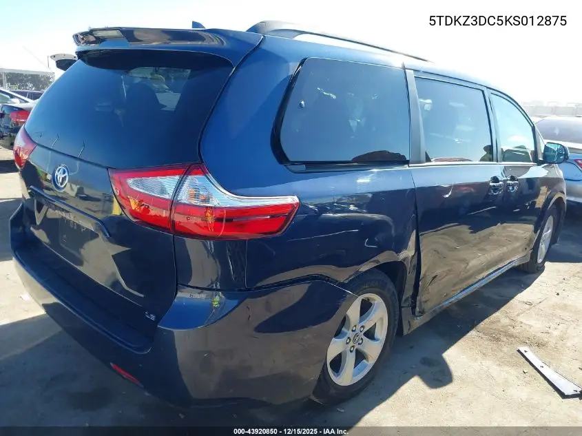5TDKZ3DC5KS012875 2019 Toyota Sienna Le 8 Passenger