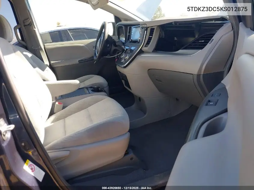 5TDKZ3DC5KS012875 2019 Toyota Sienna Le 8 Passenger