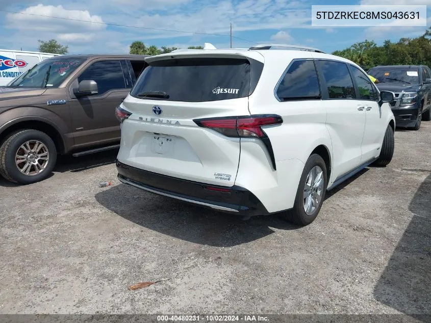 5TDZRKEC8MS043631 2021 Toyota Sienna Limited