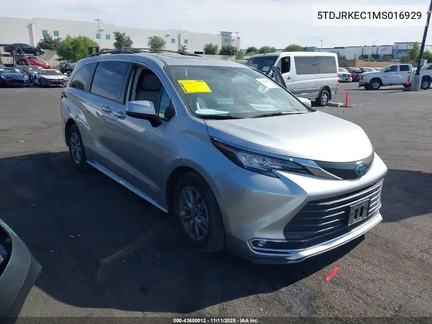 5TDJRKEC1MS016929 2021 Toyota Sienna Xle