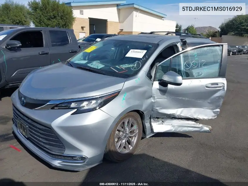 5TDJRKEC1MS016929 2021 Toyota Sienna Xle