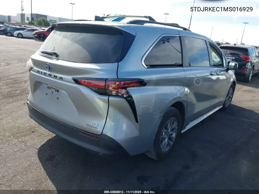 5TDJRKEC1MS016929 2021 Toyota Sienna Xle