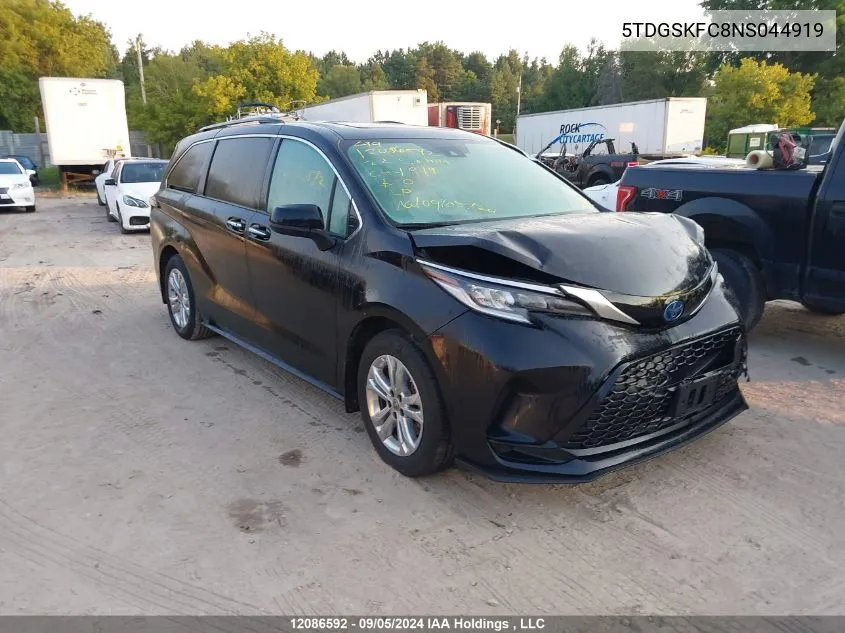 2022 Toyota Sienna VIN: 5TDGSKFC8NS044919 Lot: 12086592